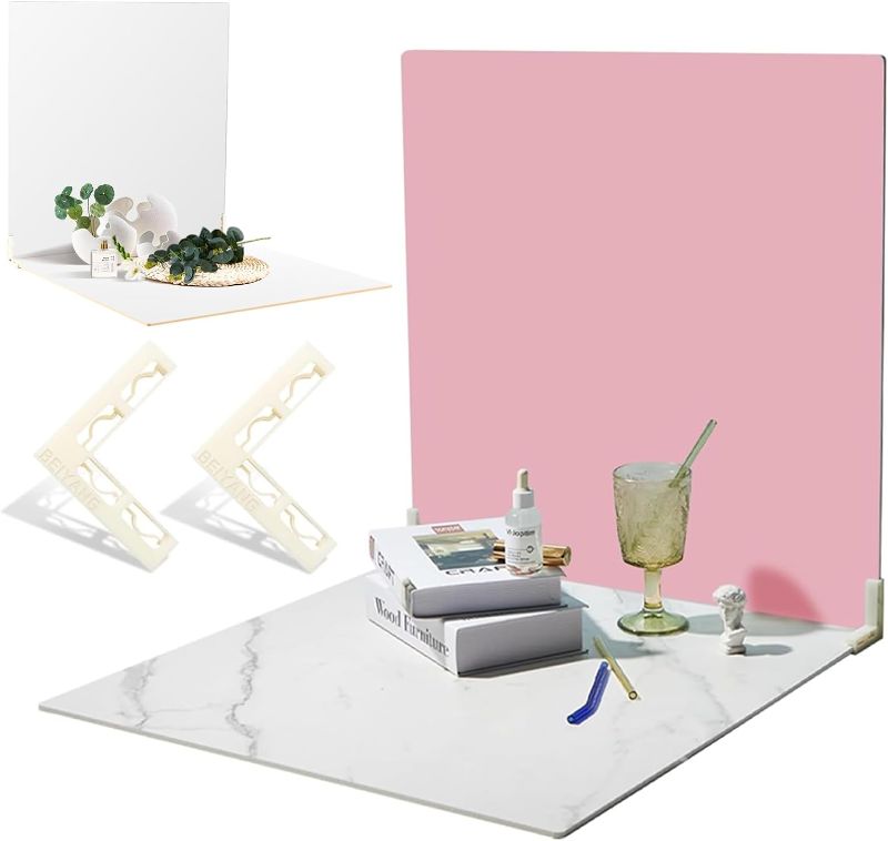 Photo 1 of 2 PCS Boards Photo Backdrop for Flat Lay, Food Photography Background 24x24 Inch, BEIYANG(Pink+White Marble)