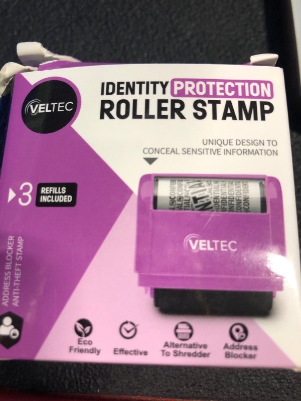 Photo 2 of Identity Theft Protection Roller Stamp - Confidential Roller Stamp - Data Theft Protection Stamp - Anti Theft, Security and Privacy Guard Stamp - 3 Ink Refills (Purple)