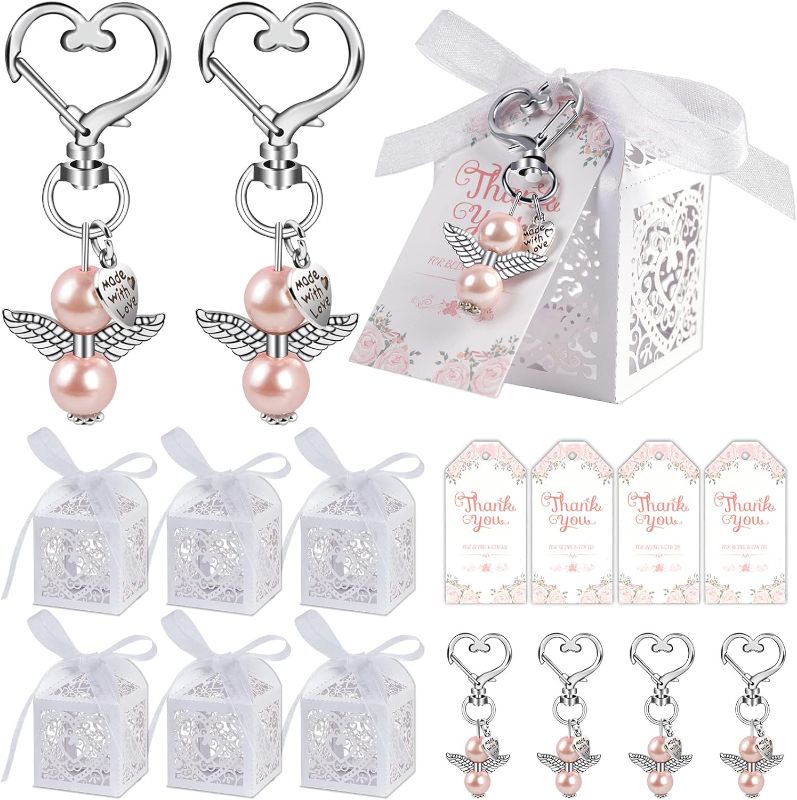 Photo 1 of 48Pcs Baby Shower Favors for Girls, Angel Keychain Favors, Thank You Cards, and Baptism Favor Boxes, Return Gifts for kids birthday, Wedding Party Favors for Guests