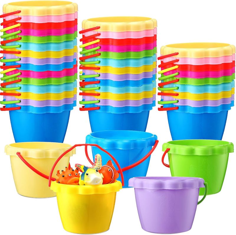 Photo 1 of 36 Pcs 6 Inch Sand Buckets for Kids Bulk Small Beach Buckets Plastic Mini Buckets for Girls Boys Outdoor Summer Beach Toys Party Favors