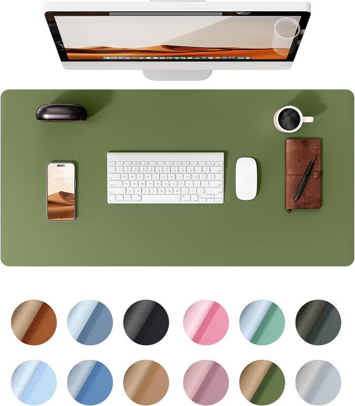 Photo 1 of YSAGi Leather Desk Pad Protector, Office Desk Mat, Large Mouse Pad, Non-Slip PU Leather Desk Blotter, Laptop Desk Pad, Waterproof Desk Writing Pad for Office and Home (47.2" x 23.6", Grayish Green) 47.2" x 23.6" Grayish Green