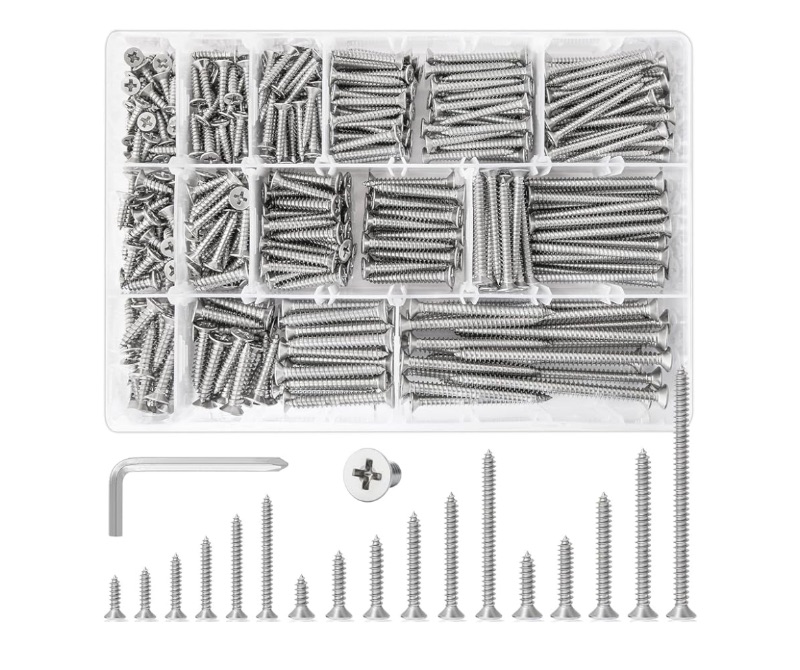 Photo 1 of  #6#8#10 Self Tapping Screws Wood Screws Assortment Kit Phillips Tips Flat Head Drywall Screws, 17 Sizes Set Screw Assortment Kit, 304 Stainless Steel, Length 1/2" to 3", Silver
