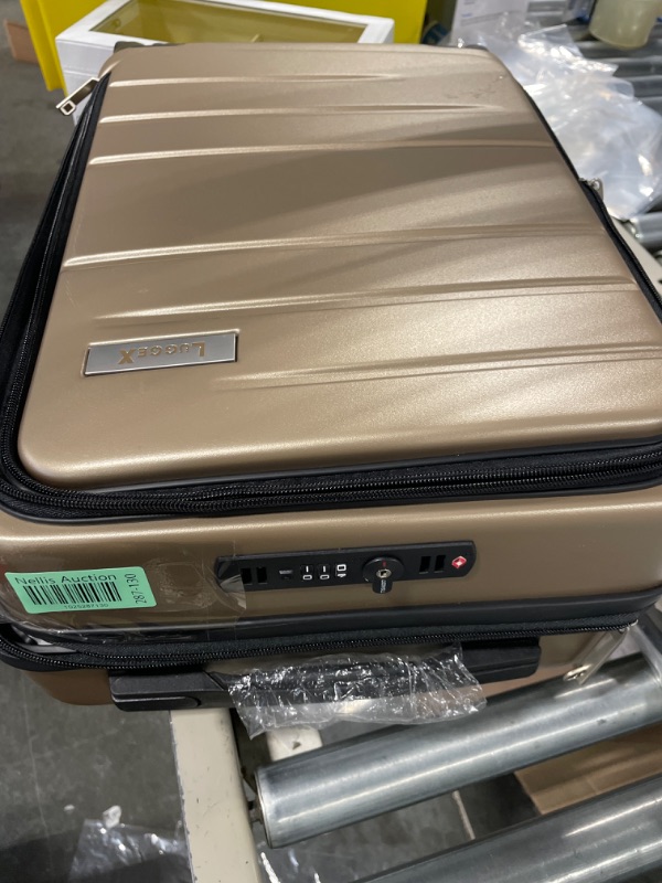 Photo 1 of LUGGEX Carry On Luggage with Front Pocket, Expandable Polycarbonate Hard Shell Suitcase with USB Port (Champagne, 20 Inch, 36.1L) Champagne Carry-On 20-Inch