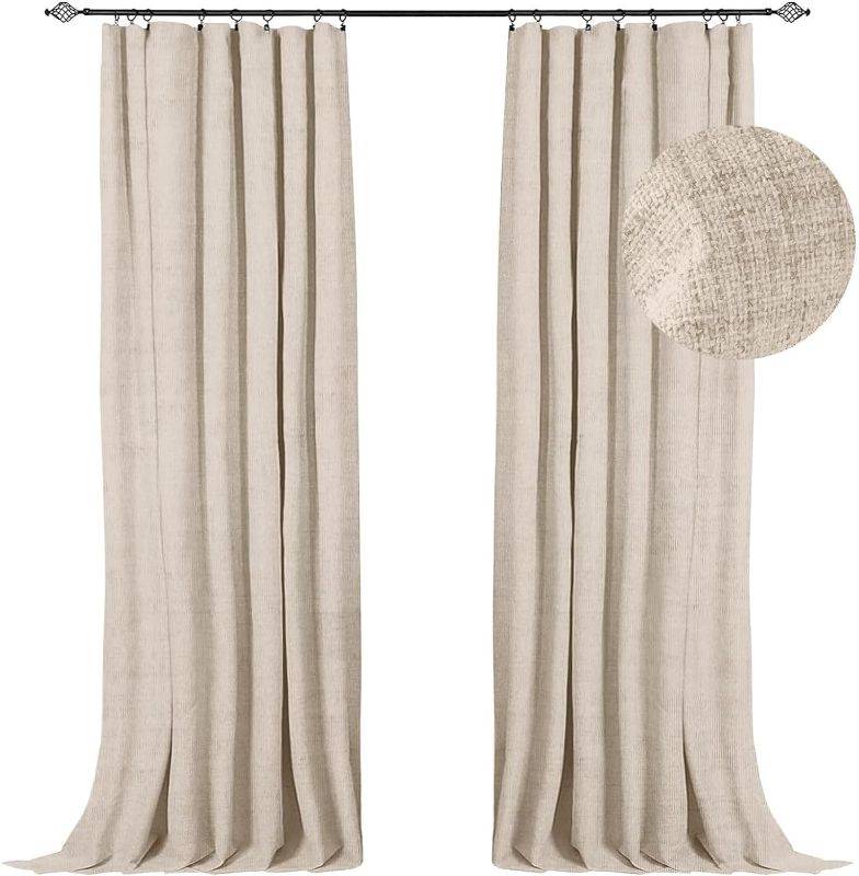 Photo 1 of 100% Blackout Shield Blackout Curtains for Bedroom 108 inch Length 2 Panels Set, Clip Rings/Rod Pocket Faux Linen Blackout Curtains, Thermal Insulated Curtains for Living Room, Oatmeal, 50Wx108L