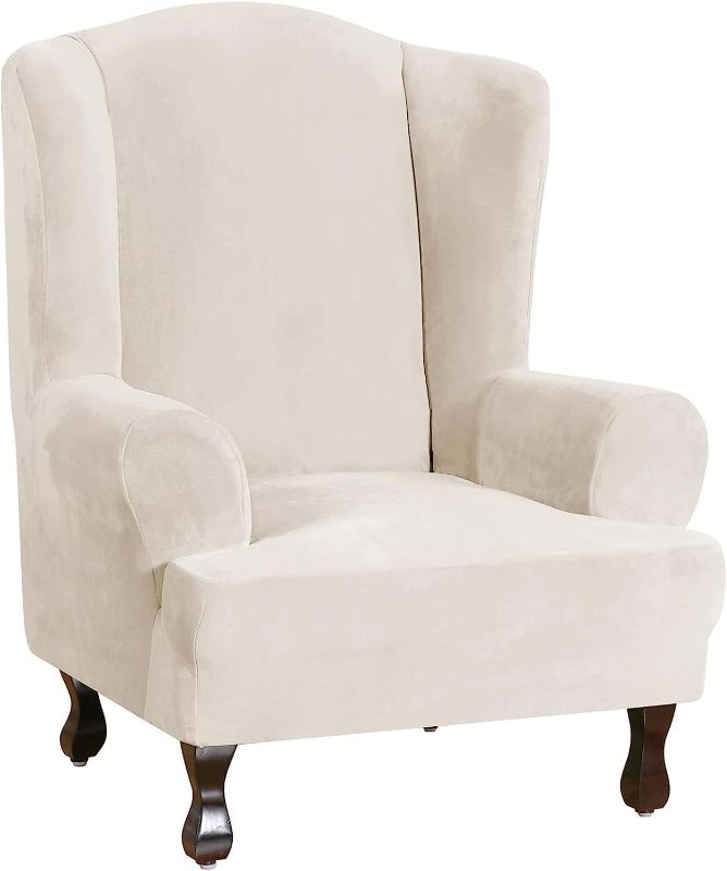 Photo 1 of *** Used item-- Wash before use**  Wing Chair Slipcover Velvet Slipcovers for Wingback Chairs Ultra Soft Velvet Sofa Covers 1-Piece Furniture Cover/Wingback Chair Cover with Elastic Bottom, Machine Washable (Wing Chair,Ivory)