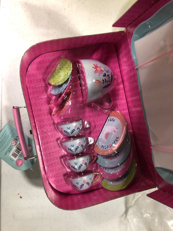 Photo 3 of 15 Piece Girls Pretend Toy Tin Tea Set Carrying Case Ballea