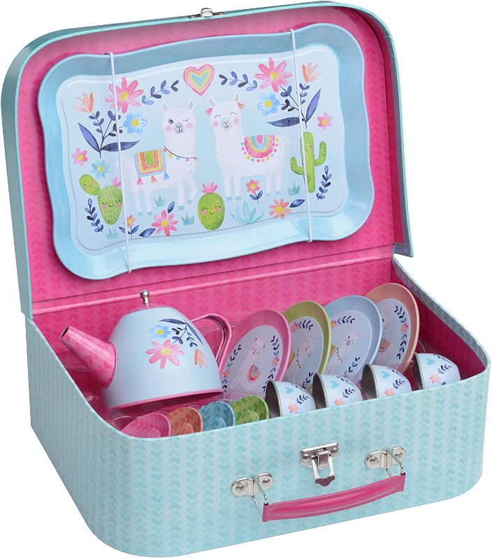 Photo 1 of 15 Piece Girls Pretend Toy Tin Tea Set Carrying Case Ballea