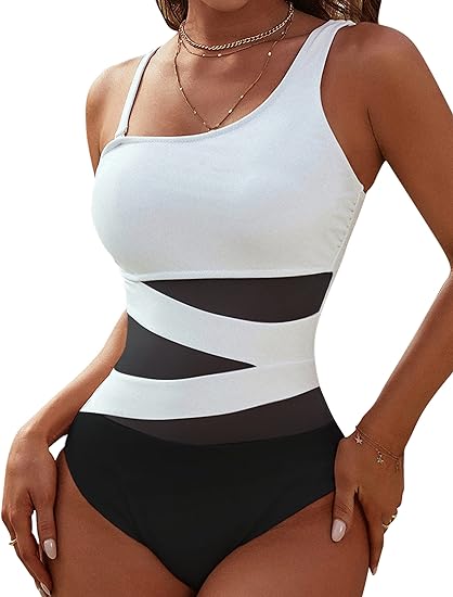Photo 1 of Blooming Jelly Women's Sexy One Piece Bathing Suits One Shoulder Swimsuits Slimming Mesh Swimwear MEDIUM