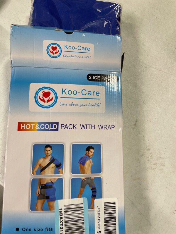 Photo 2 of Koo-Care 2 Large Gel Ice Packs for Injuries Reusable Hot Cold Pack Wrap with Strap - Flexible Cold Compress for Shoulder Rotator Cuff, Hip, Knee Replacement Pain Relief Post-Surgery Recovery 11" x 14" Blue - 2 Gel Pack Set