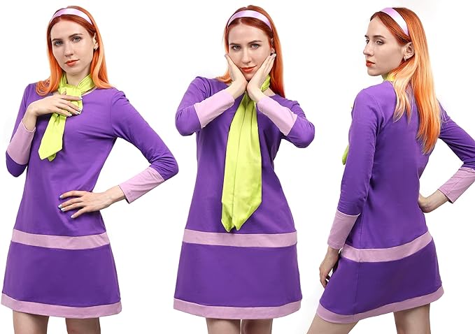 Photo 1 of DAZCOS Women's US Size Purple Dress Cosplay Outfits with Scarf and Headband Anime Costume XL