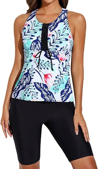 Photo 1 of Aleumdr Womens Racerback Color Block Print Tankini Swimsuits with Swim Capris S-XXXL(Available in Plus)  SMALL SIZE