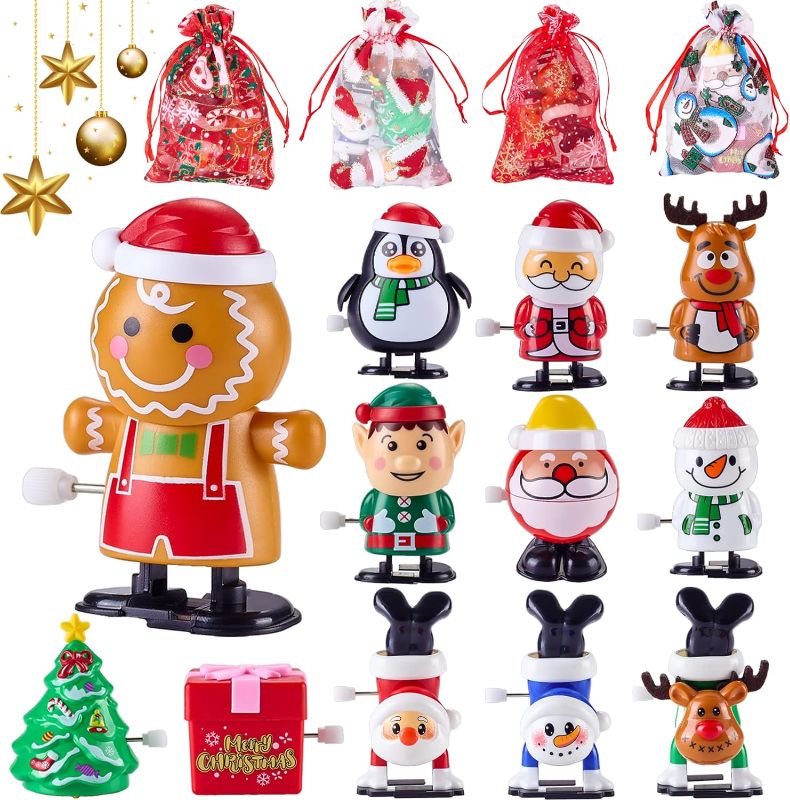 Photo 1 of 12 Pack Christmas Wind Up Toys with Christmas Goodie Bags for Christmas Party Favors, Christmas Stocking Stuffers Goodie Bags Fillers Christmas Toys Exchange Gifts