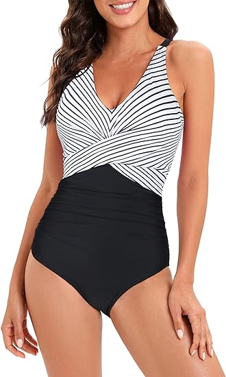 Photo 1 of American Trends Swimsuit Women One Piece Tummy Control Bathing Suit for Women Modest V Neck Swimwear LARGE SIZE