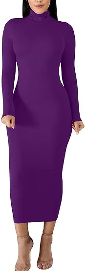 Photo 1 of BORIFLORS Women's Sexy Basic Long Sleeve Turtleneck Bodycon Party Long Pencil Dress  XL SIZE