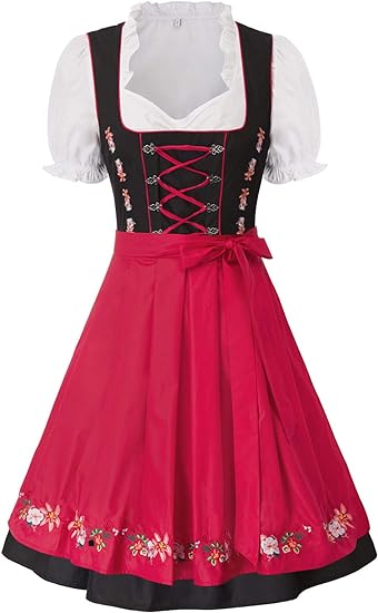 Photo 1 of JASAMBAC Women's German Dirndl Dress Costumes 3 Pieces for Oktoberfest Carnival RED SMALL SIZE