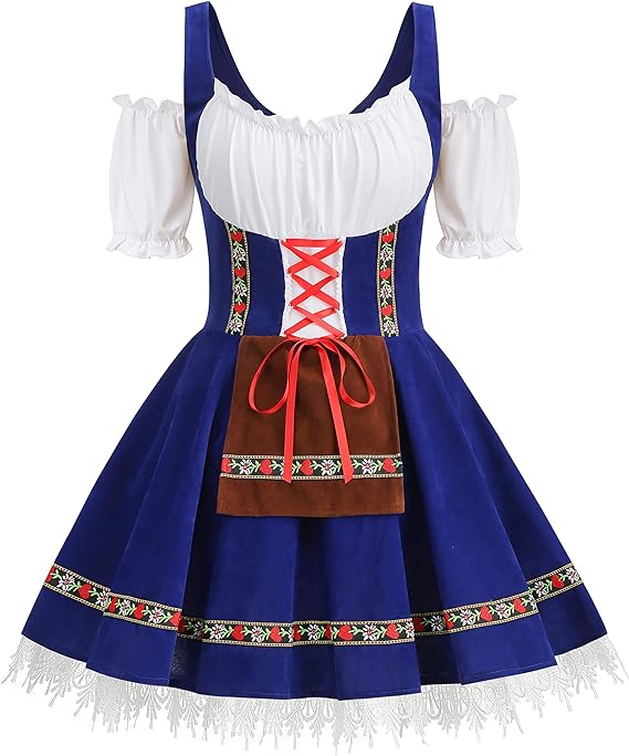 Photo 1 of Colorful House Women's Oktoberfest Costume Adult Off-Shoulder Beer Maid Costume for Bavarian Carnival LARGE SIZE