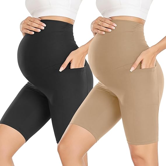 Photo 1 of Hi Clasmix Maternity Shorts Over Belly- Pregnancy Biker Shorts with Pockets Active Athletic Yoga Short Pants Summer Clothes MEDUIM SIZE