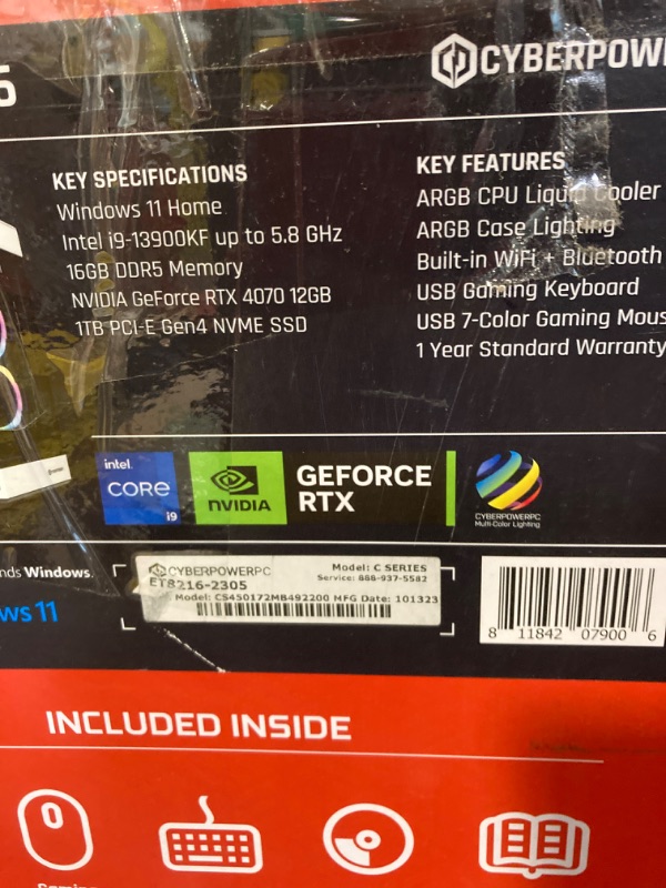 Photo 11 of  CYBERPOWERPC GAMER XTREME VR GAMING PC, INTEL CORE I9-13900KF 3.0GHZ, GEFORCE RTX 4070 12GB, 16GB DDR5, 1TB NVME SSD, WI-FI READY & WINDOWS 11 HOME (GXIVR8080A36),BLACK PC I9-13900KF | RTX 4070 ** for parts only ** 