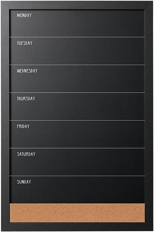 Photo 1 of MasterVision Combo Weekly Planner Wallmount Chalkboard with Natural Cork Strip, Black Frame, 16 x 24 Inches (PM0329168), Black