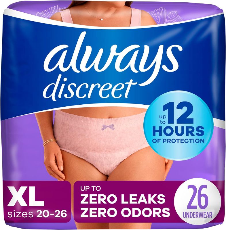 Photo 1 of Always Discreet Adult Incontinence & Postpartum Underwear For Women, Classic Cut, Size Extra-Large, Maximum Absorbency, Disposable, 32 Count (Packaging May Vary)
