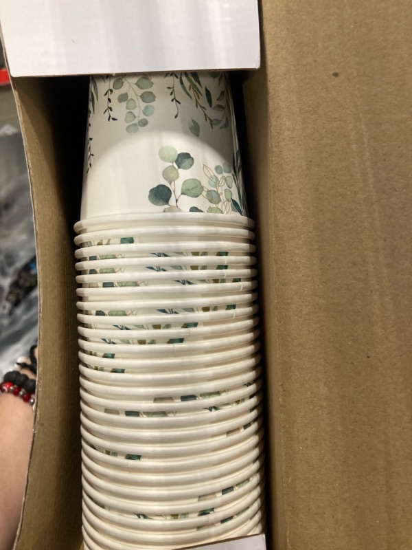 Photo 1 of 64 Pcs Eucalyptus Cups Greenery Paper Cup 9 oz Disposable Coffee Paper Cups for Sage Green Party Decorations Bridal Shower Paper Cups Green Paper Cups for Baby Shower Holidays Birthday Wedding