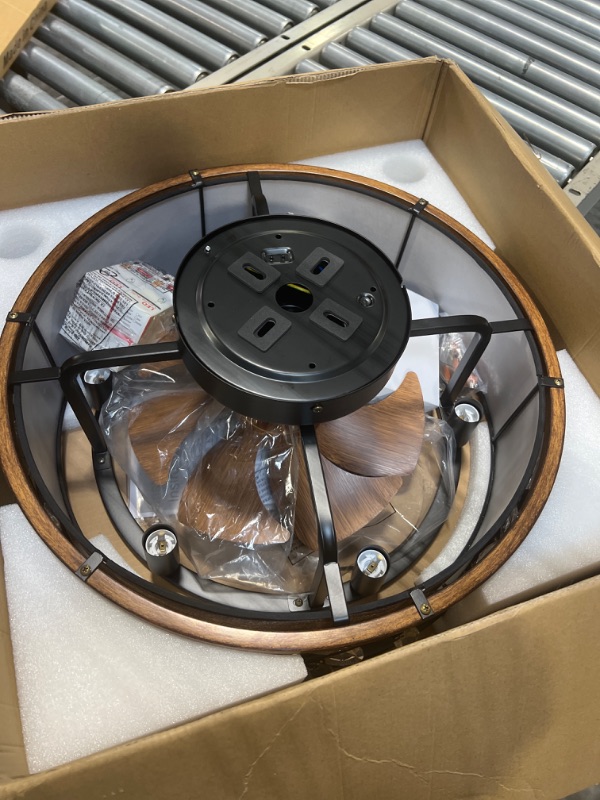 Photo 1 of WWM Low Profile Farmhouse Ceiling Fan with Light,20'' Rustic Flush Mount Ceiling Fans with Remote, Modern Caged Crystal Ceiling Fans with Lights,Ceiling Lights Fixture with Fan (6 E12 Bulb Includ) 1075 Walnut Crystal