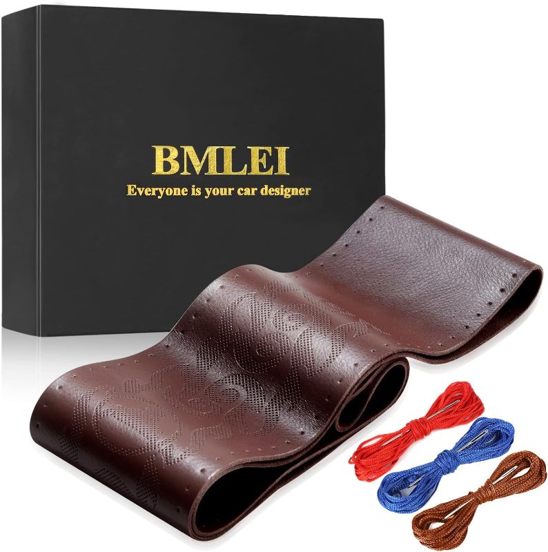 Photo 1 of BMLEI Leather Steering Wheel Cover, Non-Slip Car Steering Wheel Wrap with Soft Padding, Stitch On Wrap, DIY Car Wheel Cover Protector 15inch Universal Fit (Coffee)
 
