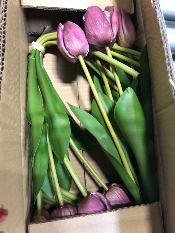 Photo 1 of 14 Stems 19" Artificial Purple Tulip Flower Fake Flower Bouquet, Shabby Chic Real Touch EVA Faux Tulips Fall Autumn Decor Suitable for Home Office Decoration, Flower Arrangement