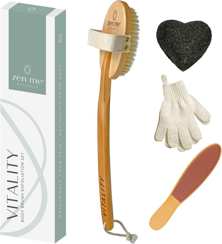 Photo 1 of ****JUST BRUSH**** Dry Brushing Body Brush Set for Lymphatic Drainage - Natural Exfoliation Kit with Premium Boar Bristle Brush, Exfoliating Gloves, Konjac Facial Sponge & Foot File, for Bath or Shower
