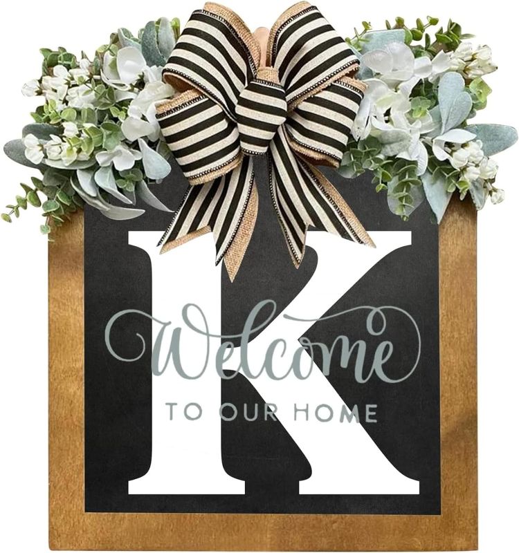 Photo 1 of 16'' Personalized Last Name Welcome Sign, Door Wreaths for Front Door Outside, Spring Wreath for Front Door Decor, Farmhouse New Home Gifts for Home (K)
