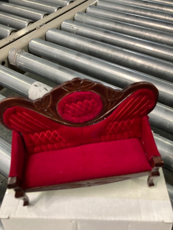 Photo 1 of 1:12 Miniature Mini House Furniture Vintage Red Wooden Carved Sofa for Miniature House Accessories Furniture Decoration Birthday