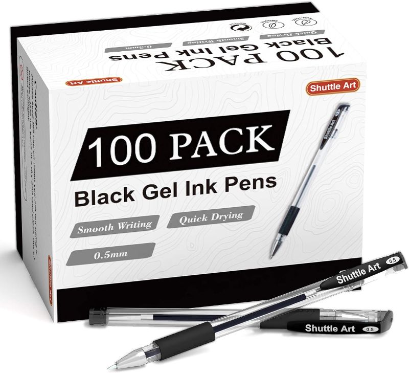 Photo 1 of Shuttle Art Black Gel Pens, 100 Pack Fine Point Black Ink Pens Bulk, 0.5mm Rollerball Gel Ink Pens Smooth Writing with Comfortable Grip for Office, School and Home