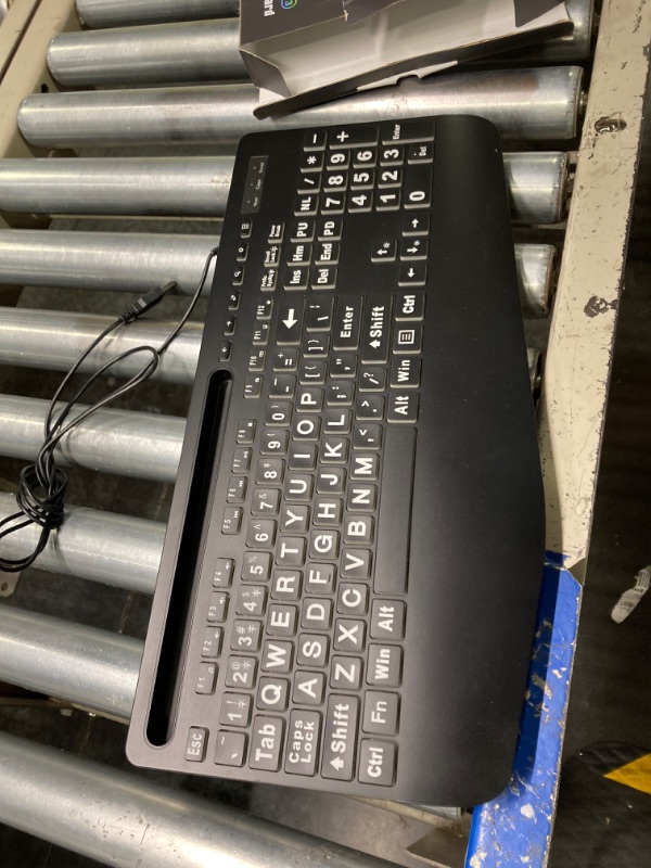 Photo 3 of SABLUTE Wired Backlit Large Print Computer Keyboards, Lighted USB Keyboards with 7-Color Backlit, Wrist Rest, Phone Holder, Easy to Read and Type for Laptop, PC, Windows, Desktop