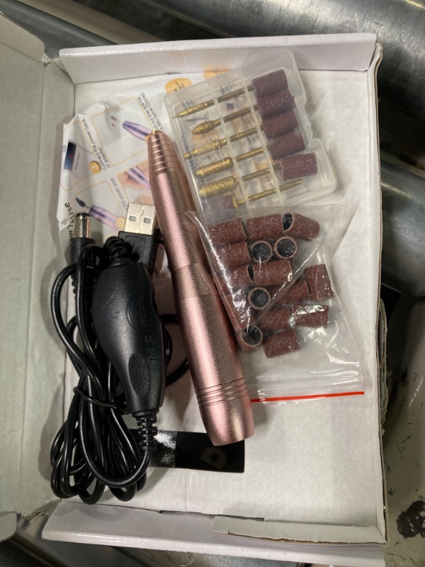 Photo 2 of **PARTS ONLY**/NO REFUND Alety Electric Nail Drill Kit, Portable Electric Nail File for Acrylic Gel Nails, Professional Nail Drill Machine Efile Manicure Pedicure Tools with Gold Nail Drill Bits for Home Salon Use