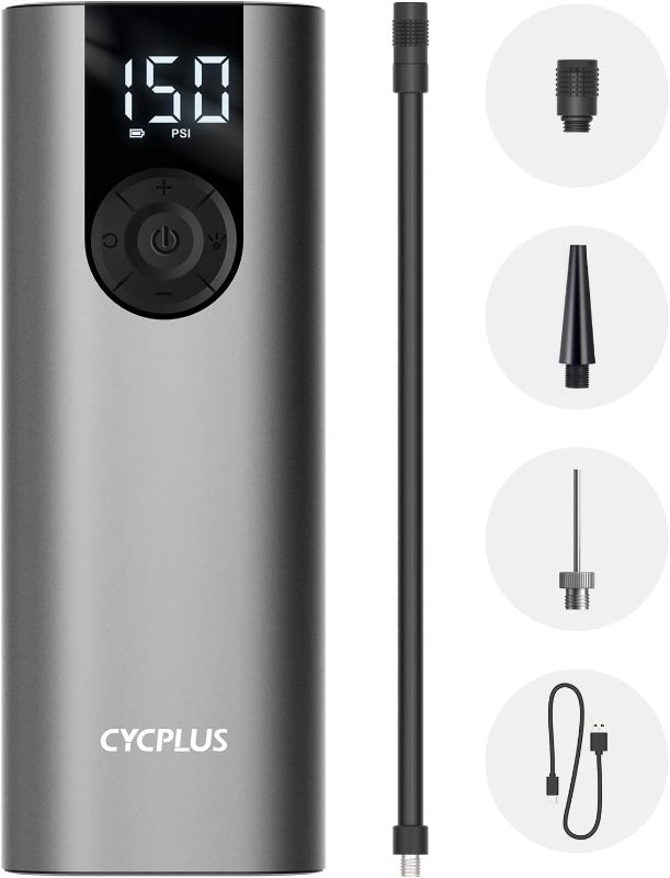 Photo 1 of CYCPLUS Tire Inflator Portable Air Compressor, 150 PSI Cordless Air Pump with Digital LCD Screen Pressure Gauge, Electric Air Pump for Car, Motorcycle, Bicycle and Balls
