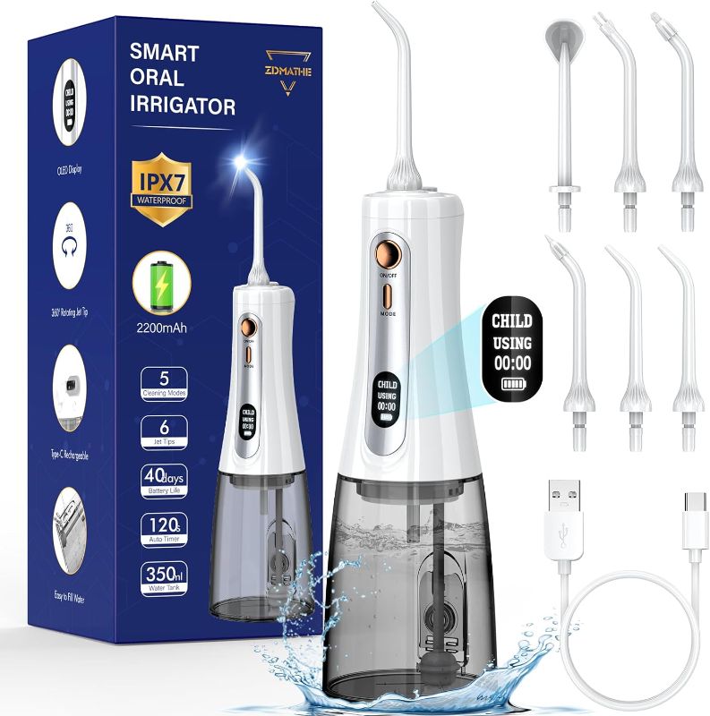 Photo 1 of ****FACTORY SEALED**** ZDMATHE 350ML Powerful Water Flossers for Teeth - Portable Water Flosser Cordless Oral Irrigator with 5 Modes 6 Jet Tips, Professional Water Dental Flosser IPX7 Waterproof Electric Flosser for Travel
