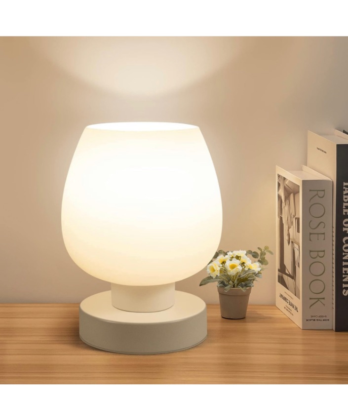 Photo 1 of Touch Bedside Table Lamp - Modern Small Lamp for Bedroom Living Room Nightstand, Desk lamp with White Opal Glass Lamp Shade, Warm LED Bulb, 3 Way Dimmable, Simple Design Mother's Day Gifts