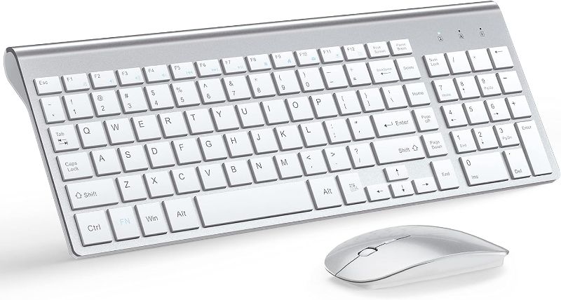 Photo 1 of Wireless Keyboard and Mouse Ultra Slim Combo, TopMate 2.4G Silent Compact USB 2400DPI Mouse and Scissor Switch Keyboard Set with Cover, 2 AA and 2 AAA Batteries, for PC/Laptop/Windows/Mac-Silver White