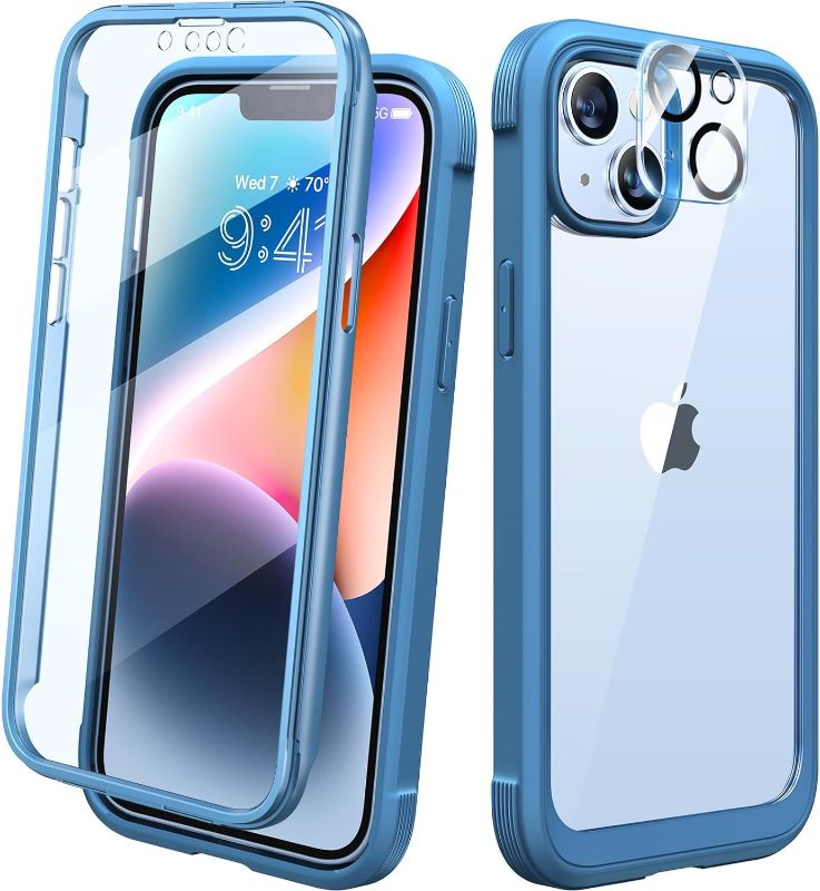 Photo 1 of Diaclara Designed for iPhone 14 Case, Full Body Rugged Case with Built-in Touch Sensitive Anti-Scratch Screen Protector, with Camera Lens Protector for iPhone 14 6.1" (Blue and Clear)