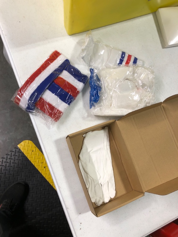 Photo 1 of Panitay 6 Pcs Halloween Bunny Rabbit Costume Kit Cotton Gloves Bunny Tails Striped Headband and Wristband Set Bunny Ears Hair Scrunchies Red White Blue Socks for Woman Girl Cosplay