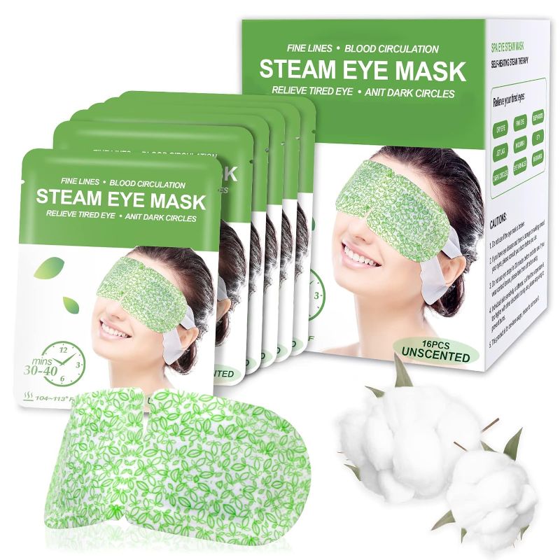 Photo 1 of 16 Packs Steam Eye Masks for Dry Eyes, SPA Warm Eye Mask, Relief Eye Fatigue Hot Sleep Eye Mask for Puffy Eyes Mask, Disposable Moist Heating Compress Pads for Sleeping- Unscented3