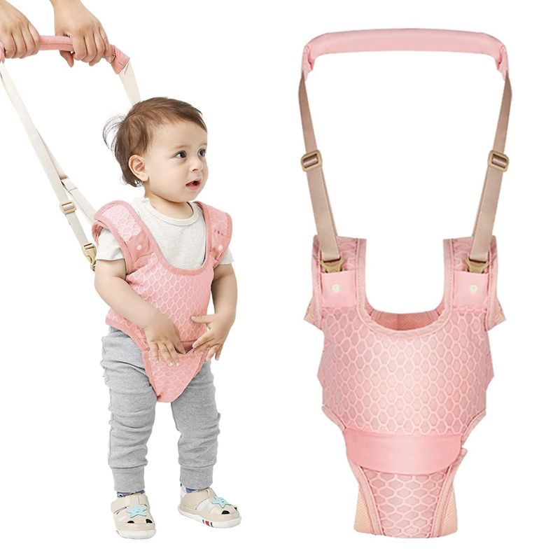 Photo 1 of Baby Walker for Girls Adjustable Baby Walking Harness with Detachable Crotch Baby Support Assist Handheld Kids Walker Helper for Baby Learn to Walk (9-24 Months) (Breathable Pink)