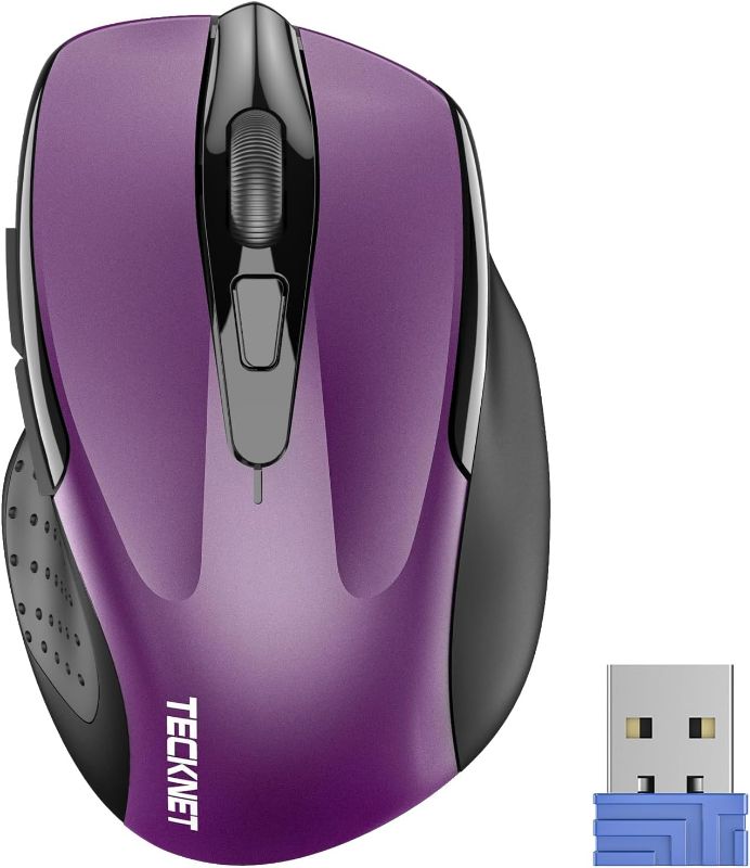 Photo 1 of TECKNET Wireless Mouse, 2.4G Ergonomic Optical Mouse, Computer Mouse for USB-A Laptop, PC, Computer, Chromebook, Notebook, 6 Buttons, 24 Months Battery Life - Purple