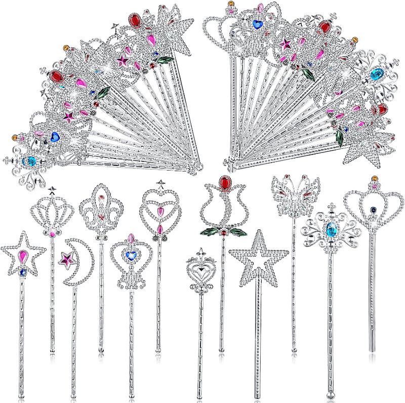 Photo 2 of 48 Pcs Princess Wand Plastic Scepter with Rhinestones Glitter Angel Wand Fairy Metallic Magic Dress up Wand Fairy Wand Kit Princess Party Favors for Costume Cosplay Birthday Party Supplies