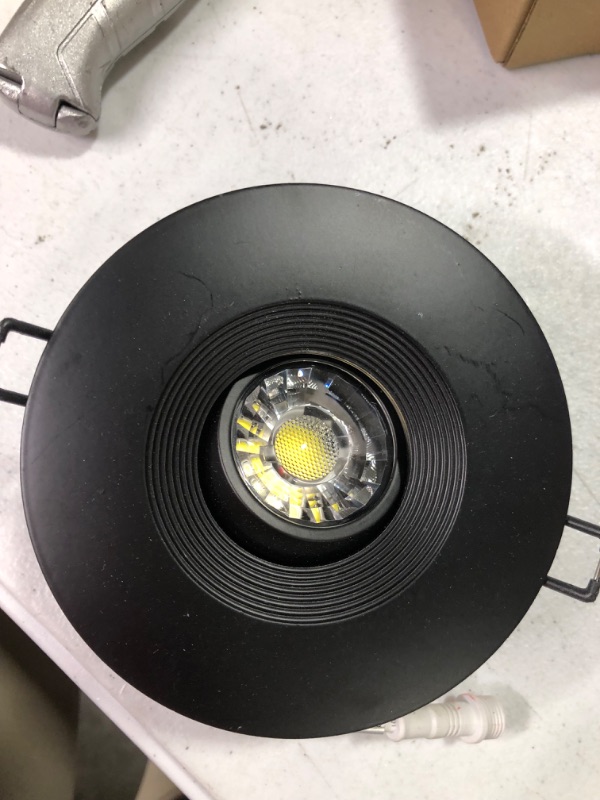 Photo 1 of Canless Recessed Gimbal Downlight Rotatable-Spotlight 5 CCT 4 Inch Eyeball Ceilling Potlight, Dimmable Lights Fixture with Junction Box, 8W CCT Adjustable, Black Round Trim, with Baffle, 6P