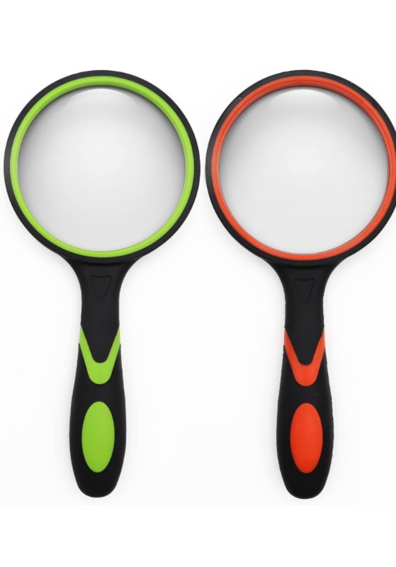 Photo 1 of 2 Pack 75mm 10X Handheld Magnifying Glass,Rubber Reading Magnifier for Kids Seniors, Suitable for Hobbies and Science