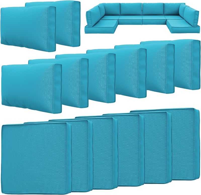 Photo 1 of 14 Piece Outdoor Patio Waterproof Cushion Covers, Fits 6-Seat Wicker Rattan Sectional Couch Chair Furniture Cover Replacement Set - Fade-Resistant Patio Cushion Covers with Zipper, Covers Only https://a.co/d/dQAUtqe