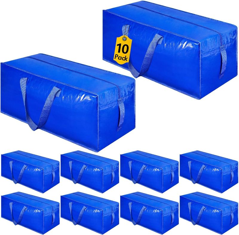 Photo 1 of 10-Pack Extra Large Moving Bags, Heavy Duty Storage Bags w/Strong Handle & Zippers, Storage Tote for Space Saving, Alternative to Moving Boxes, Bags for Clothing Dorm Travel Packing Supplies (Blue)