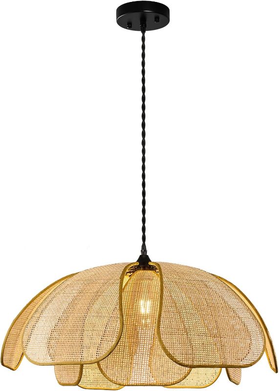 Photo 1 of ADCTHOME Boho Chandelier, Hemp Rope Pendant Light Hand-Woven Rattan Hanging Lamp Wicker Retro Light Fixtures for Hallway Entryway Kitchen Island Dining Room Bedroom(1-Pack) https://a.co/d/7V4d1aG