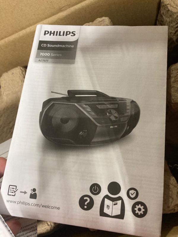 Photo 2 of Philips Portable Boombox CD Player Bluetooth FM Radio MP3 Mega Bass Reflex Stereo Sound System with NFC, 12W, USB Input, Headphone Jack, and LCD Display
